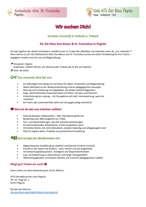 Stellenanzeige Erzieher/in